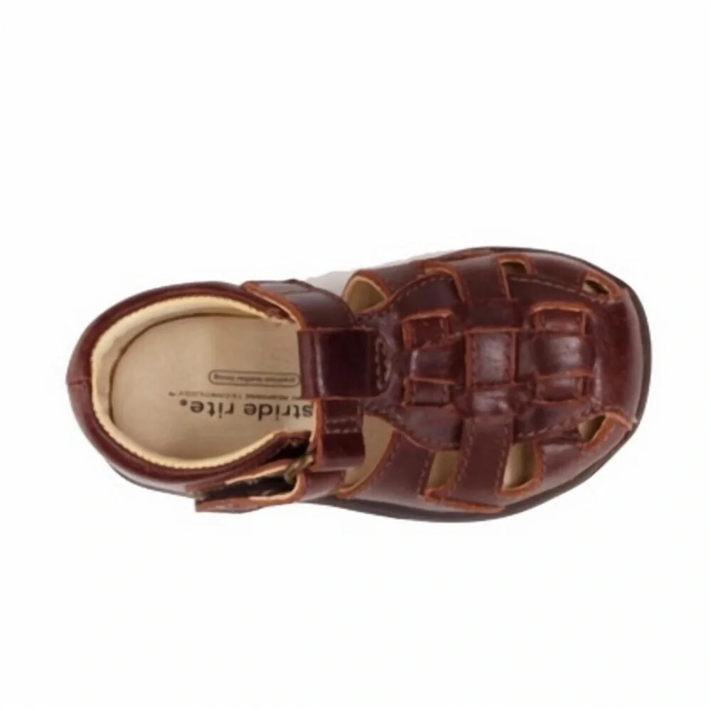 Stride Rite Harper Boys Basket Weave Brown Summer Leather Sandals Sz 5 Toddler